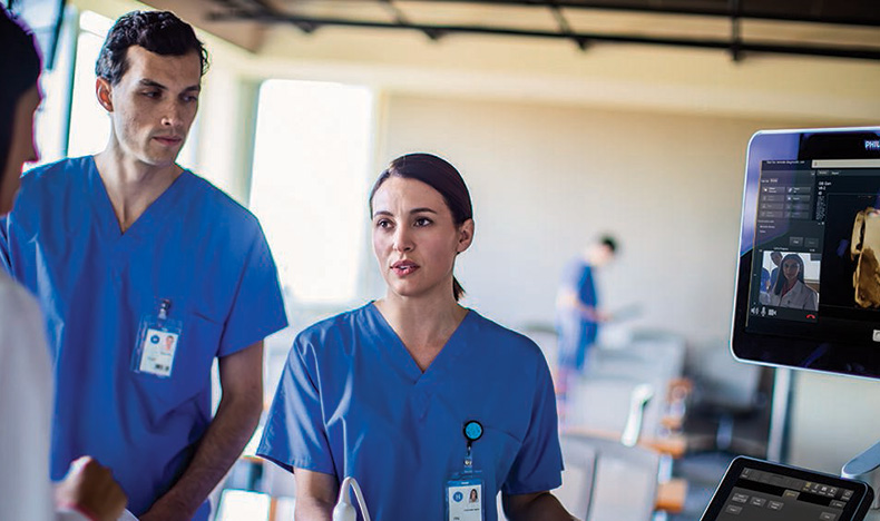 Physicians consulting virtually about ultrasound scans