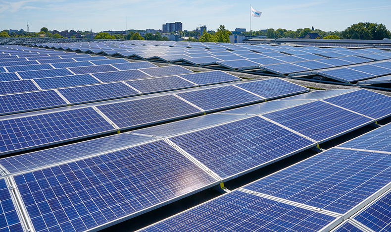 Solar panels on the roof of a building